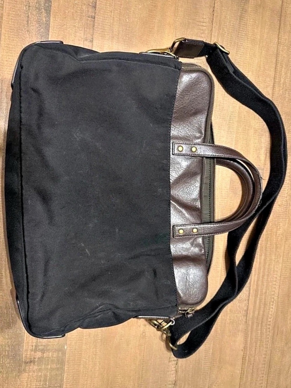 Fossil Estate Canvas & Leather Briefcase Black & Brown